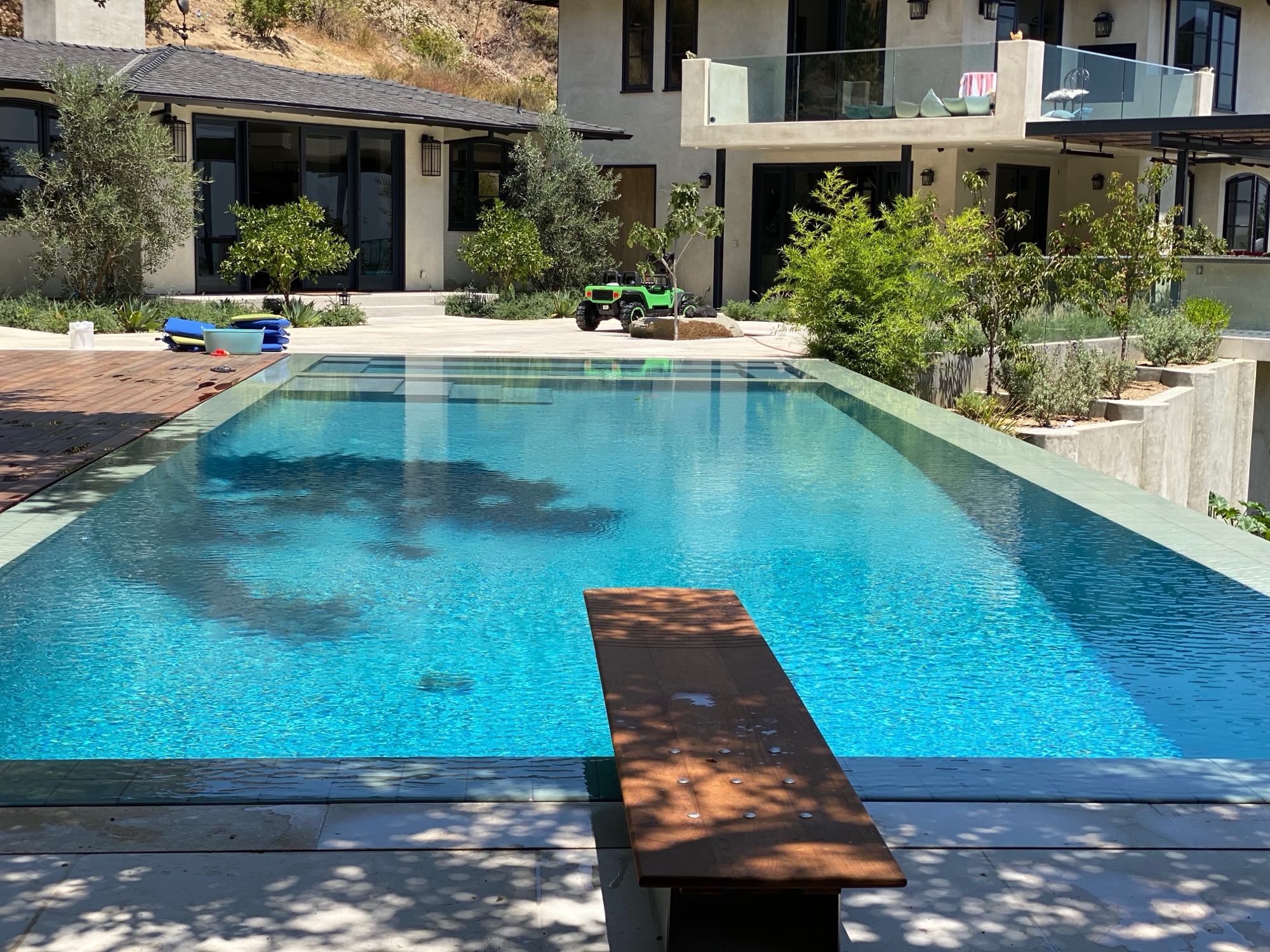 Rectangular pool with travertine surround